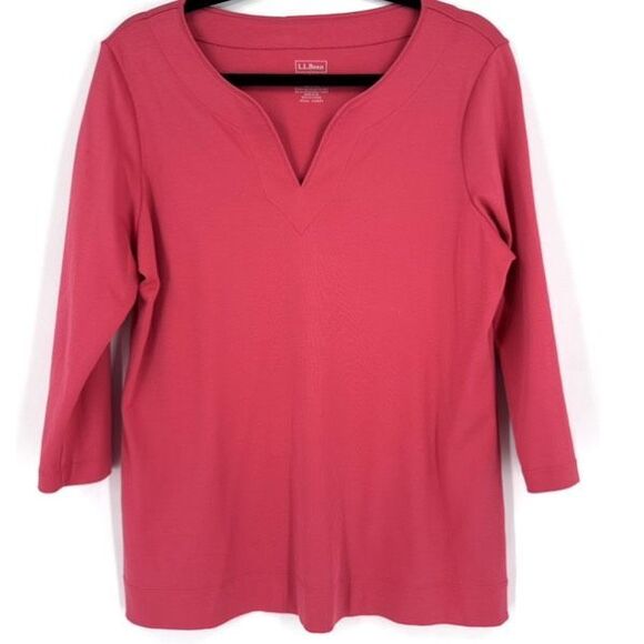 LL Bean‎ Women’s Supima Cotton Solid Raspberry Pink Shirt Top 3/4 Sleeve Large - Picture 2 of 10